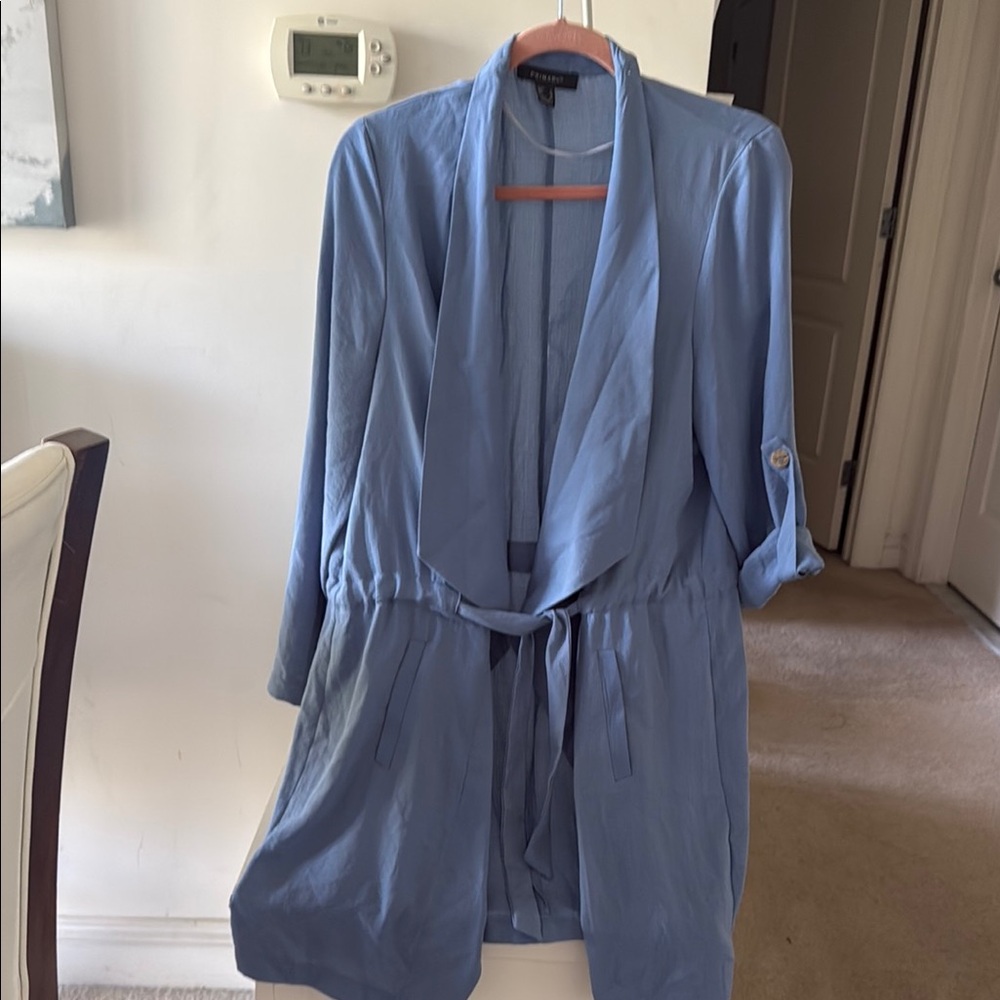 Primark Light Blue Draped Belted ,Trench Coat